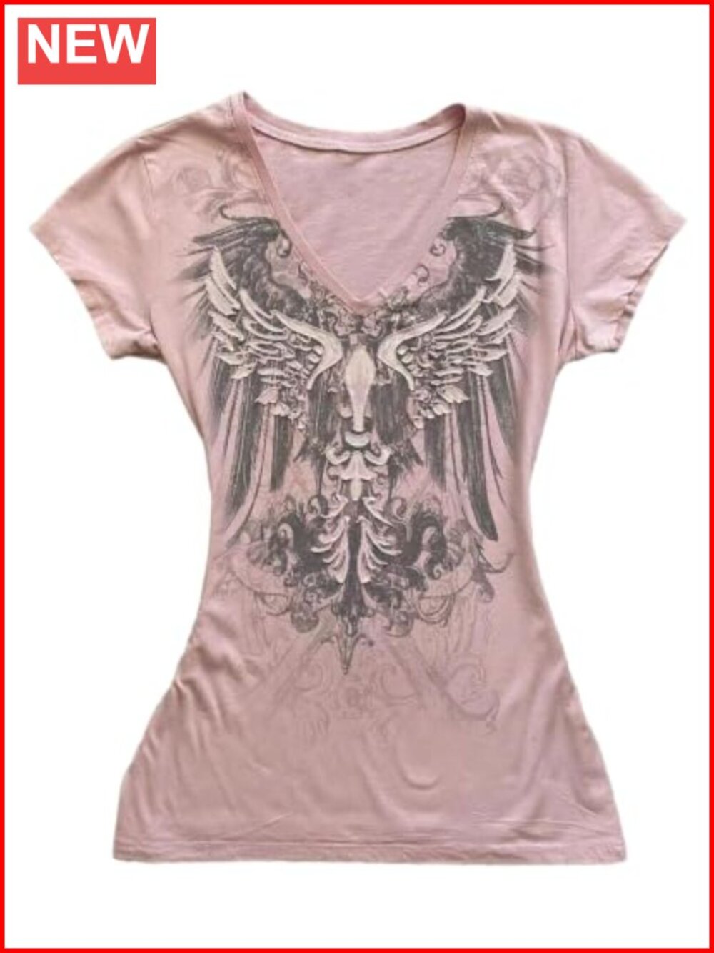 Womens Y2K Gothic Graphic V-Neck Slim Fit Short Sleeve Crop Top Grunge Tee
